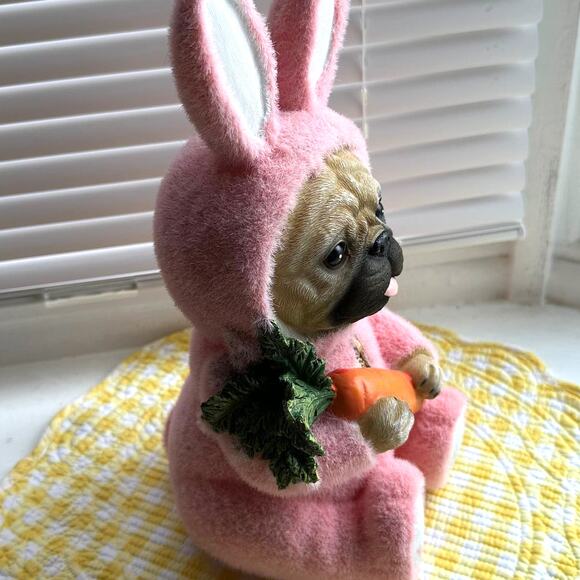 Pug Dressed in Pink Fuzzy Bunny Suit Figurine NWT - Picture 4 of 8